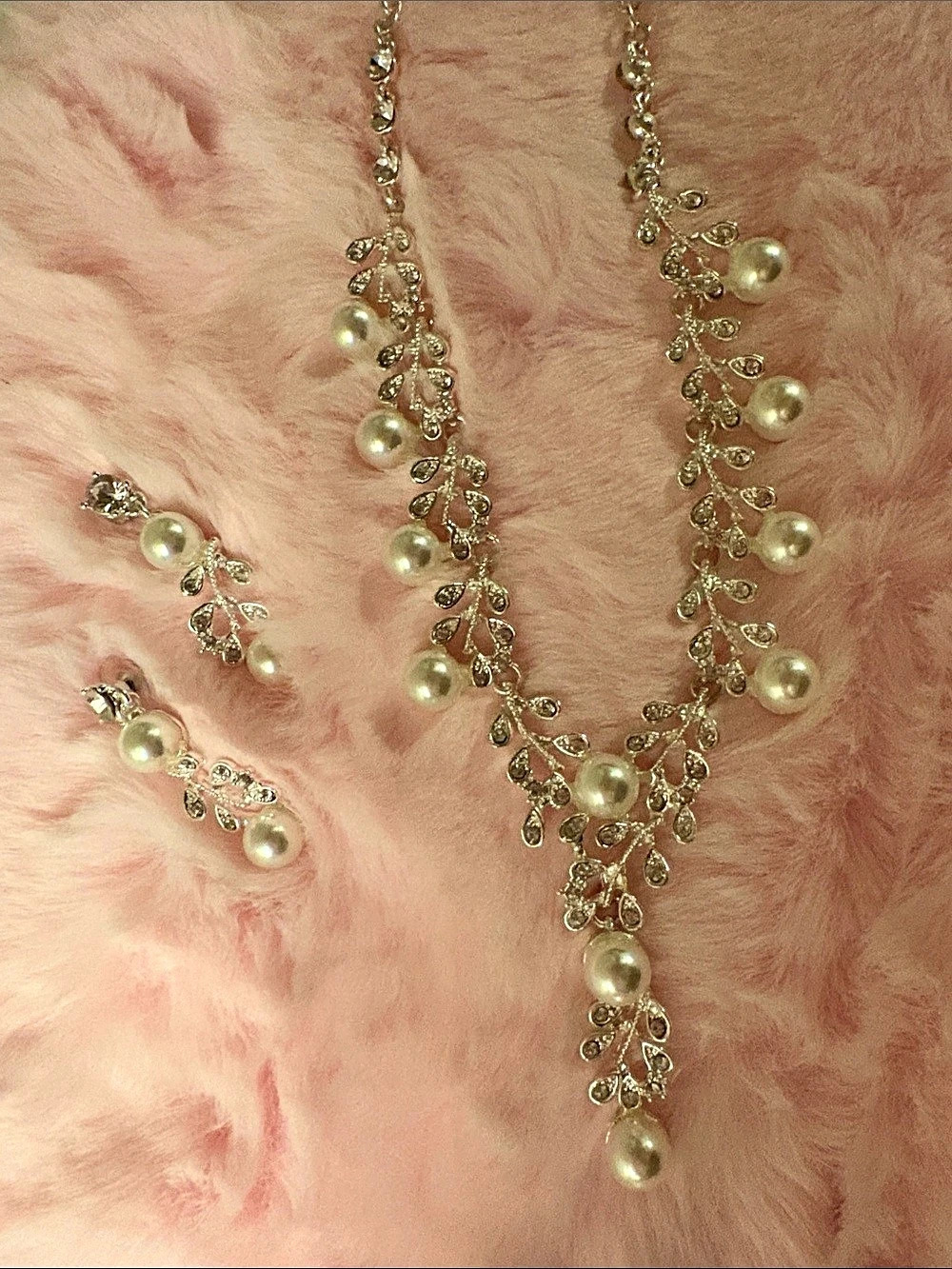 Wedding Pearl Rhinestone Necklace & Earrings